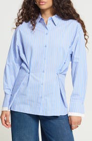 ICHI Striped Long Sleeve Button Shirt