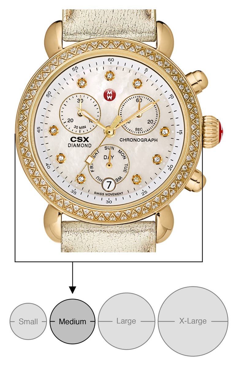 MICHELE 'CSX-36 Diamond' Diamond Dial Gold Plated Watch Case, 36mm, Alternate, color, 