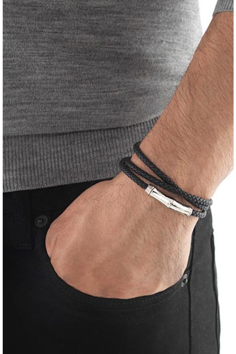 Men's Bamboo Motif Leather Wrap Bracelet, Alternate, color, SILVER/ LEATHER