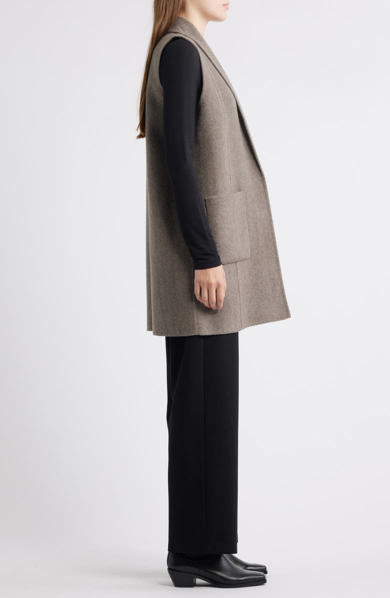 Eileen Fisher Shawl Collar Double Woven Wool Longline Vest, Alternate, color, Taupe