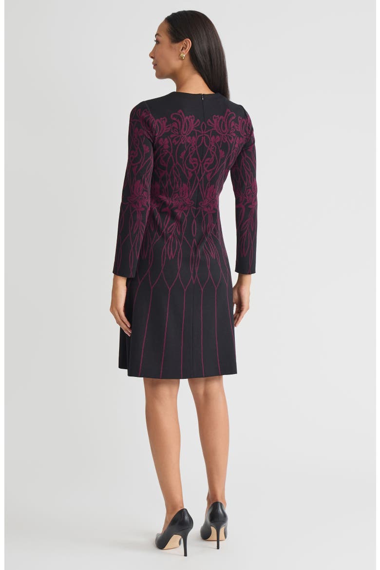 Flared Floral Jacquard Soft Knit Dress, Alternate, color, Black/Midnight Violet