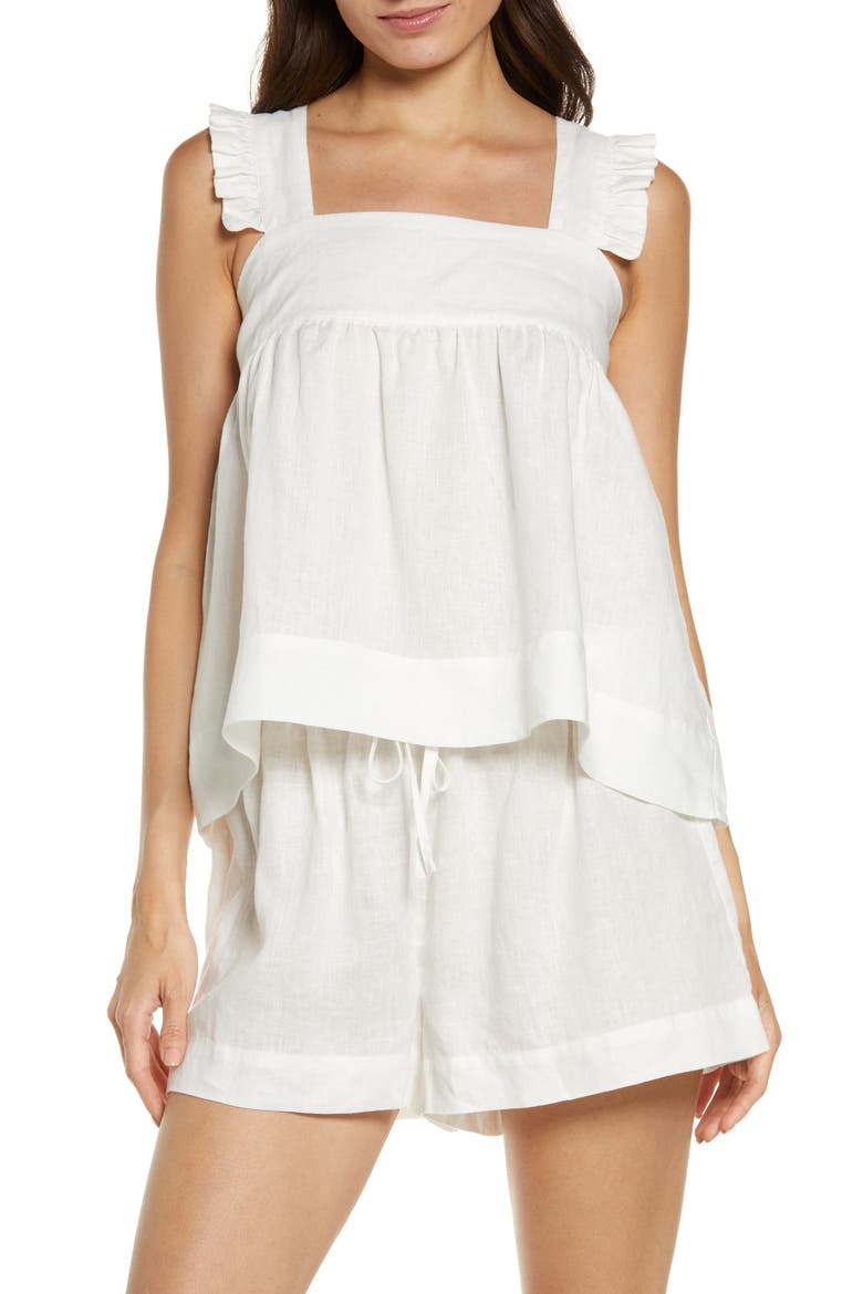 Rebecca Ruffle Camisole & Shorts Pajamas, Main, color, WHITE