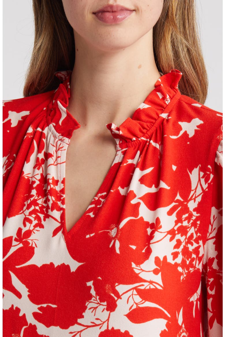 Long Sleeve Tiered Dress, Alternate, color, PINK- RED ZINNIA FLORAL
