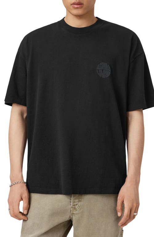 Allsaints Oversized Waved Logo Tee In Black