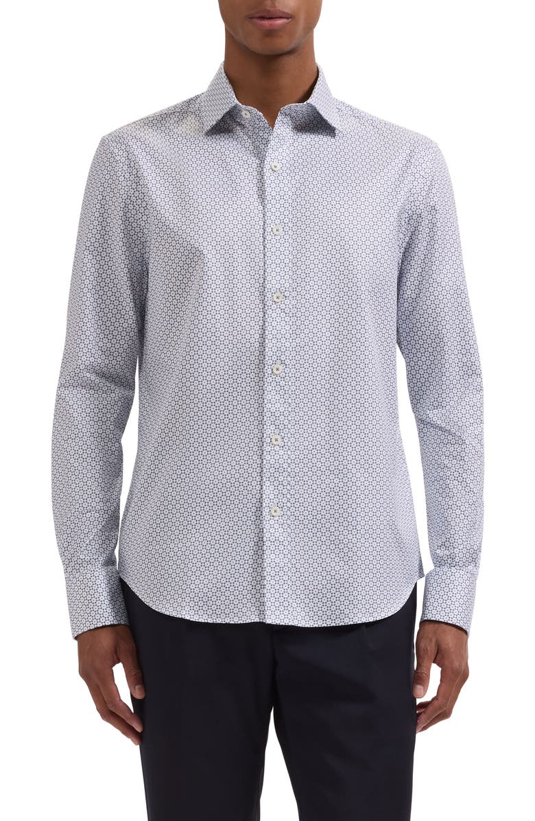 Bugatchi Axel Shaped Fit Geo Floral Cotton Button-Up Shirt, Main, color, Navy