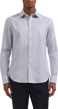 Bugatchi Axel Shaped Fit Geo Floral Cotton Button-Up Shirt