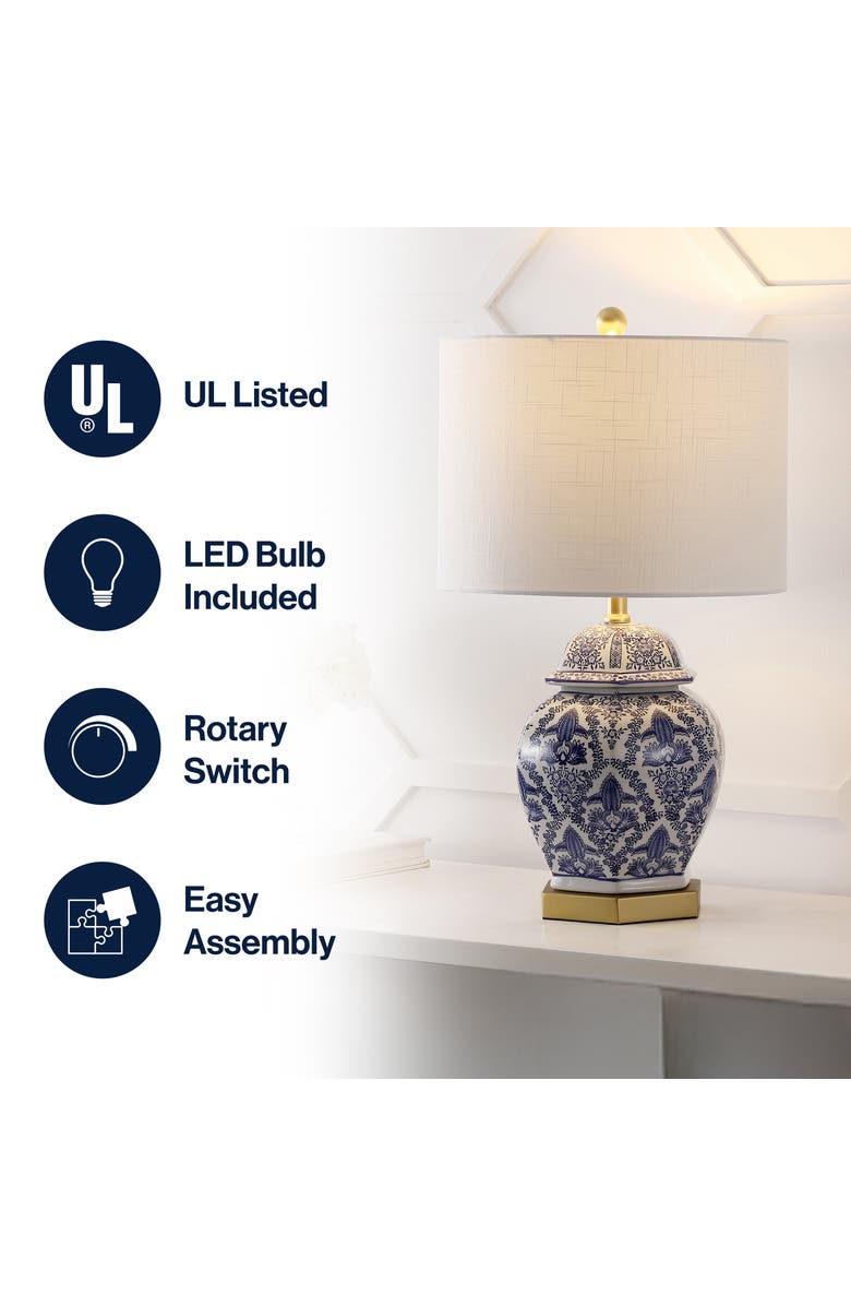 JONATHAN Y Gretchen Ginger Jar Ceramic/Metal LED Table Lamp, Alternate, color, Blue/White