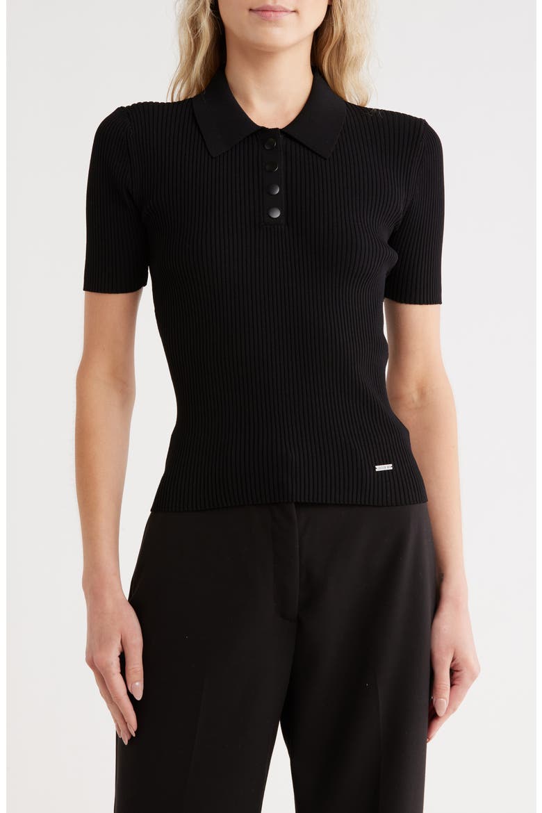 Ribbed Polo Sweater, Main, color, BLACK