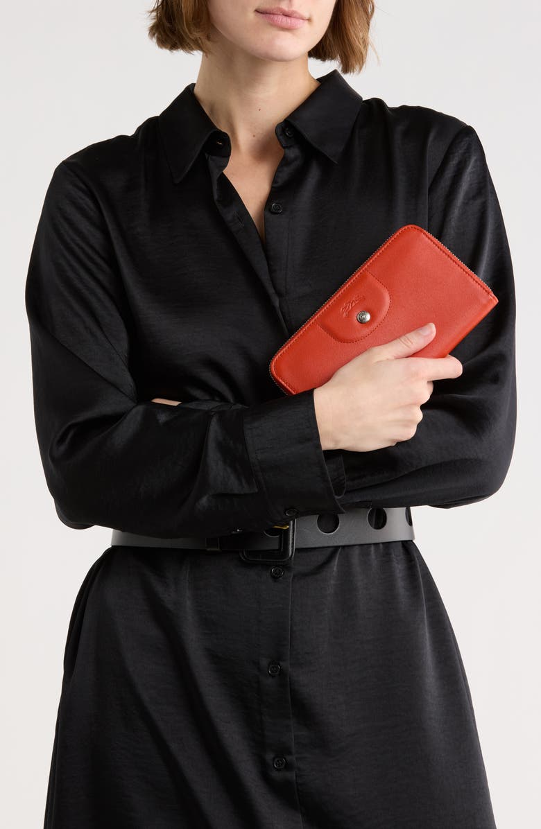 Longchamp Le Pilage Cuir Zip Wallet, Alternate, color, Saffron