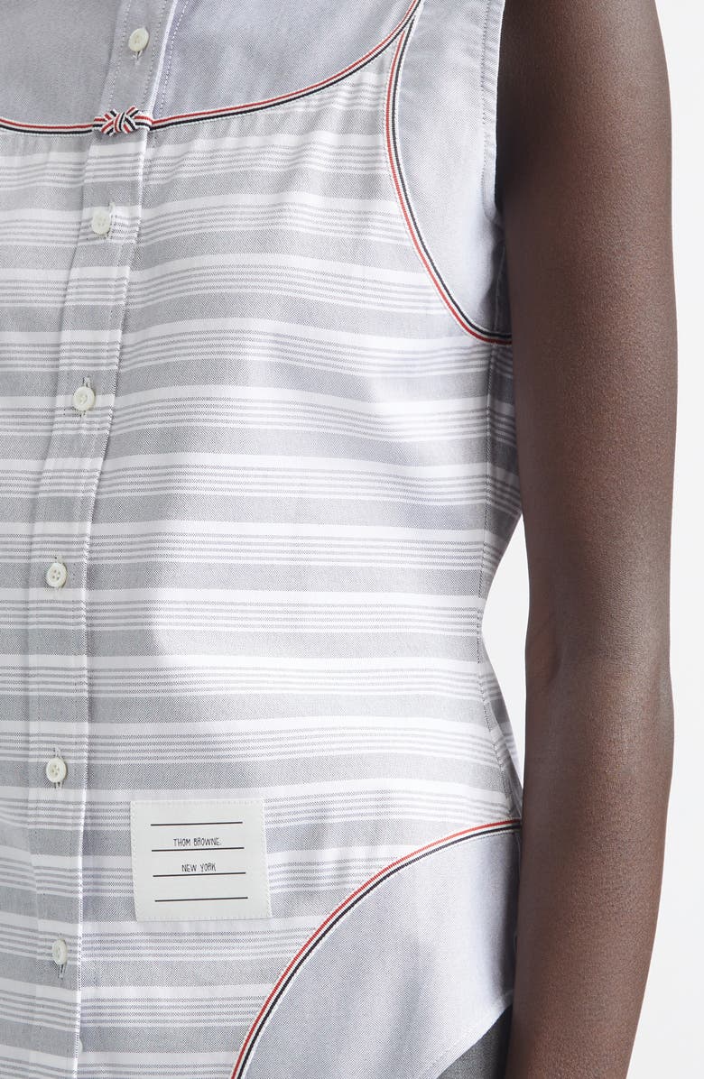 Thom Browne Bodysuit Effect Sleeveless Oxford Shirt, Alternate, color, Navy