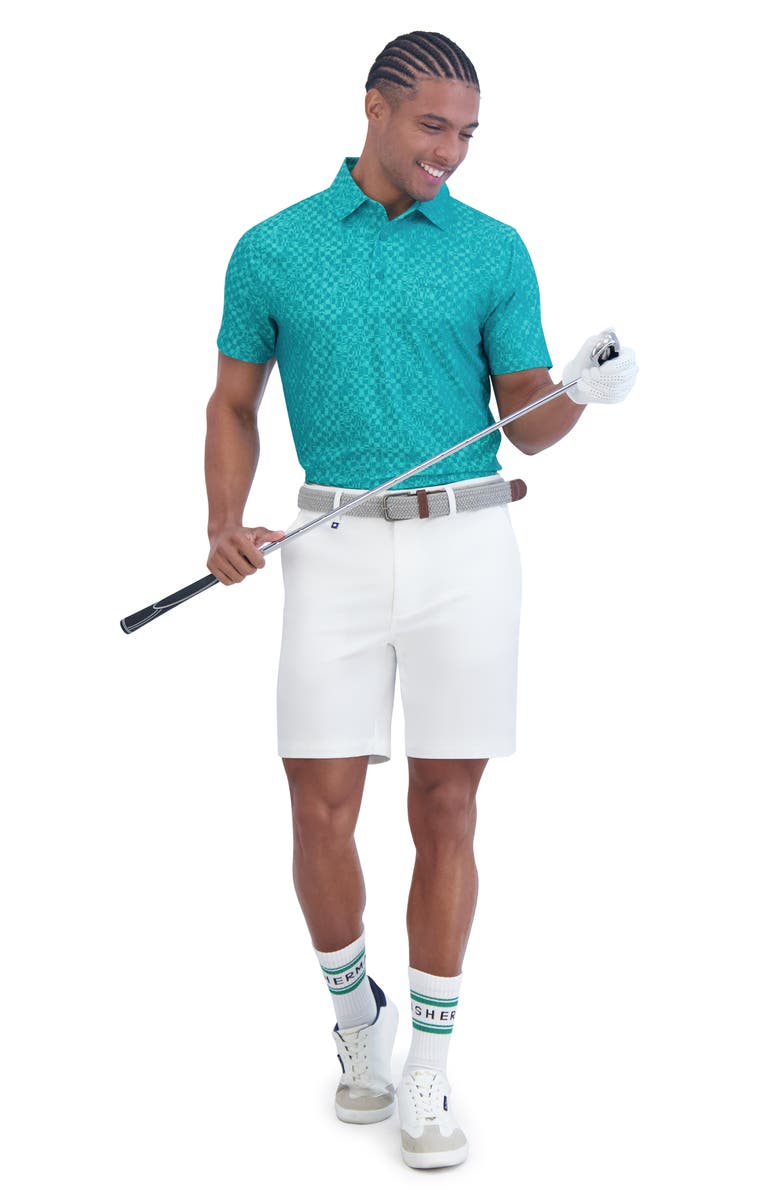 Ben Sherman Twisted Checker Tech Jersey Sports Polo, Alternate, color, Pool Green