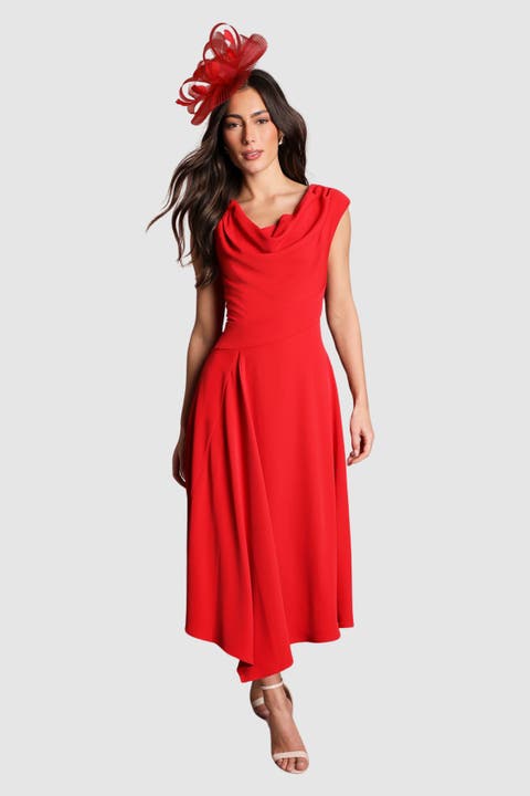 Off Shoulder Crepe Midi Dress