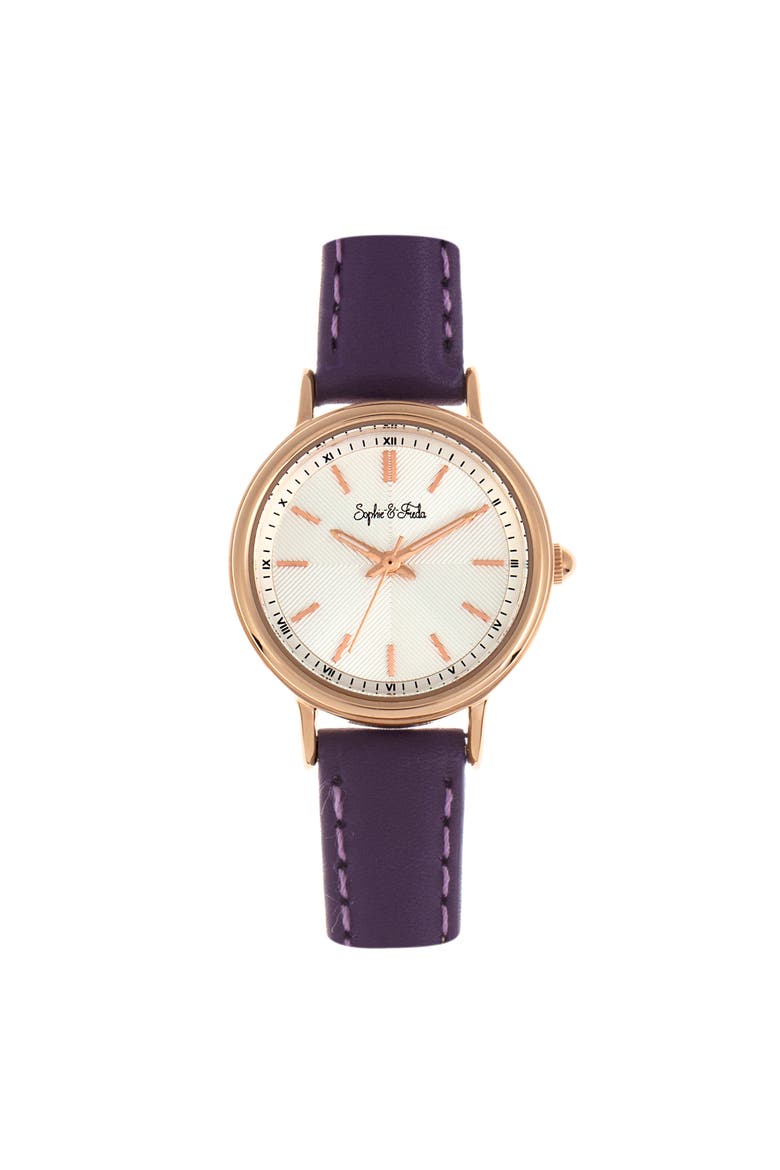 Sophie & Freda Berlin Leather-Band Watch, Main, color, Purple