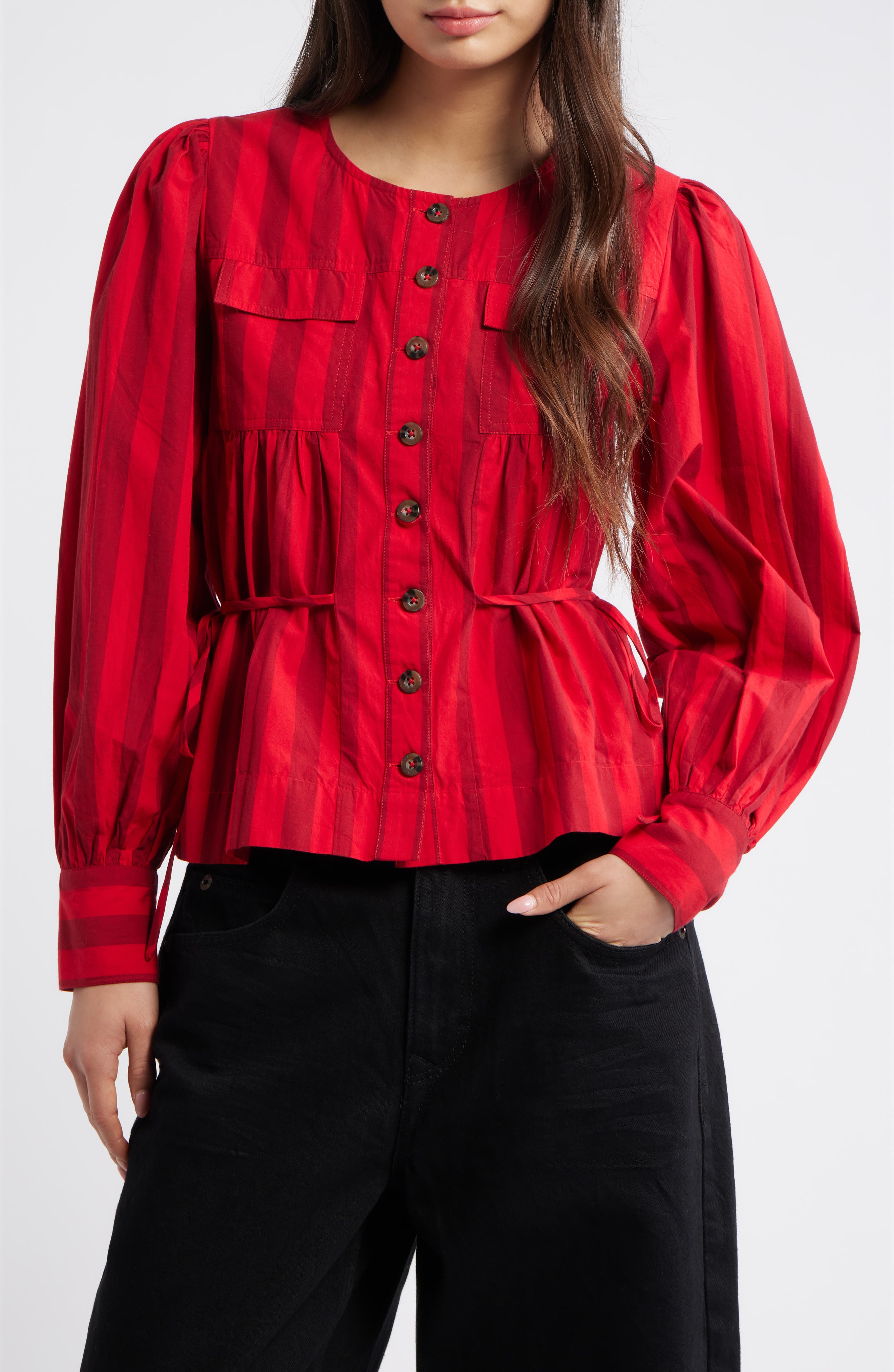 Damson Madder Charlize Stripe Blouse in Red 
