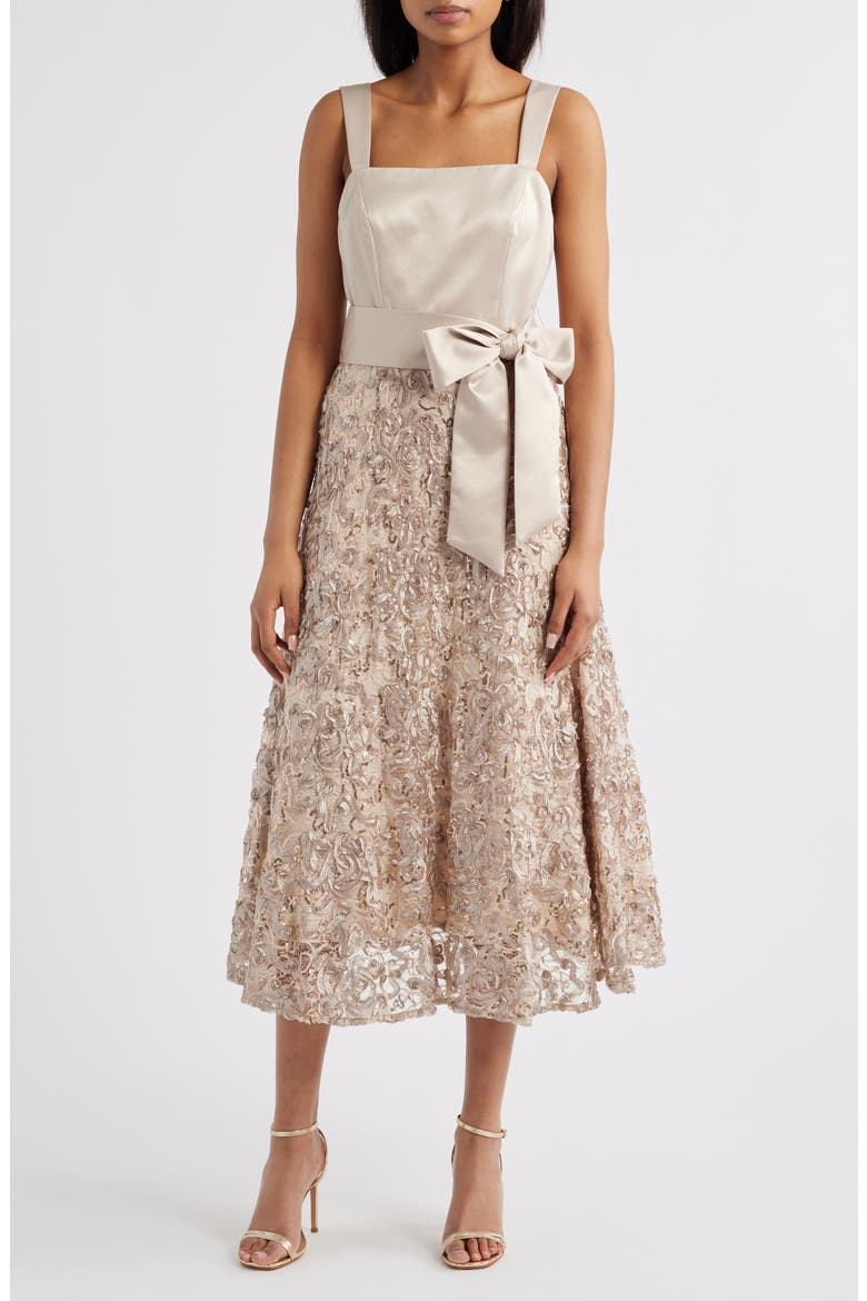 Sequin Soutache Satin Cocktail Dress, Main, color, CHAMPAGNE