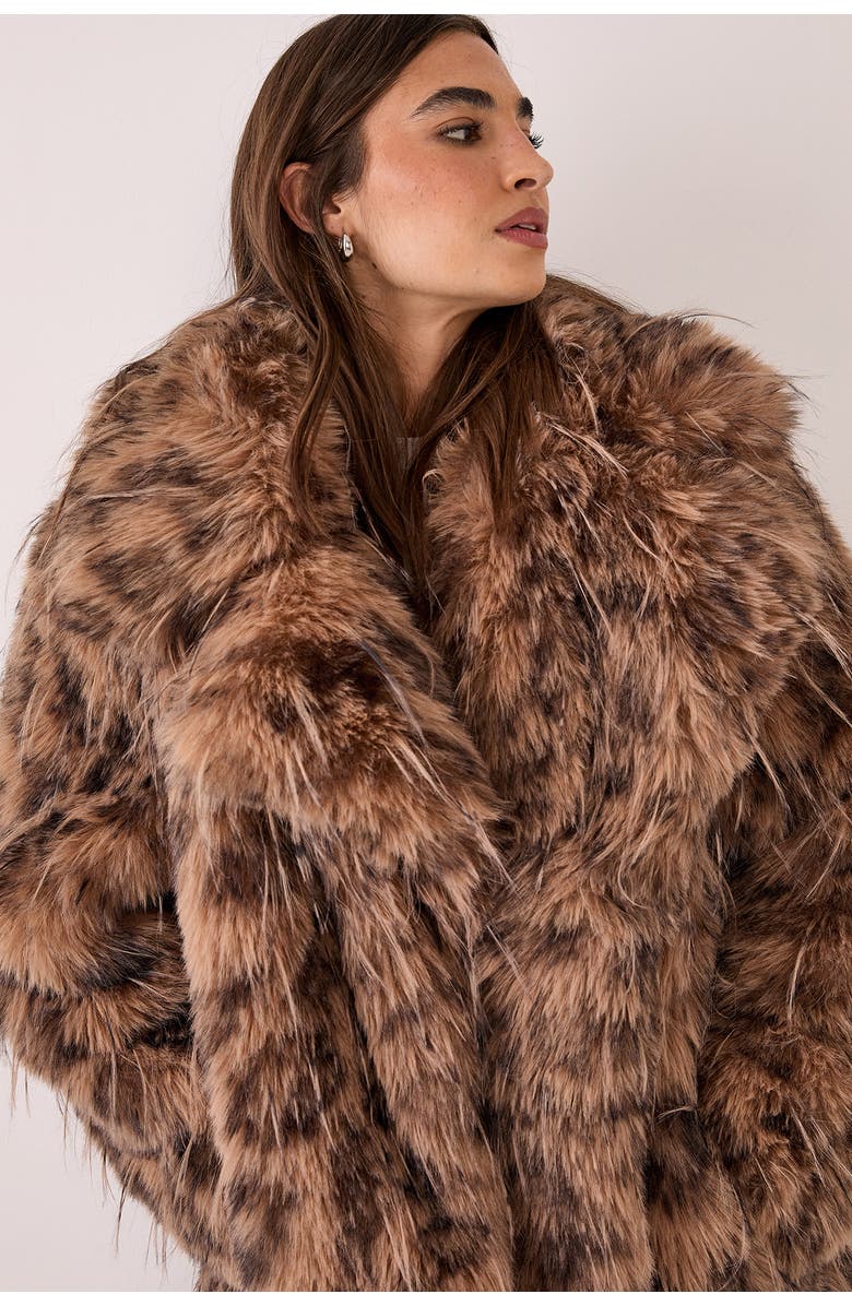 NASTY GAL Faux Fur Longline Coat, Alternate, color, Brown