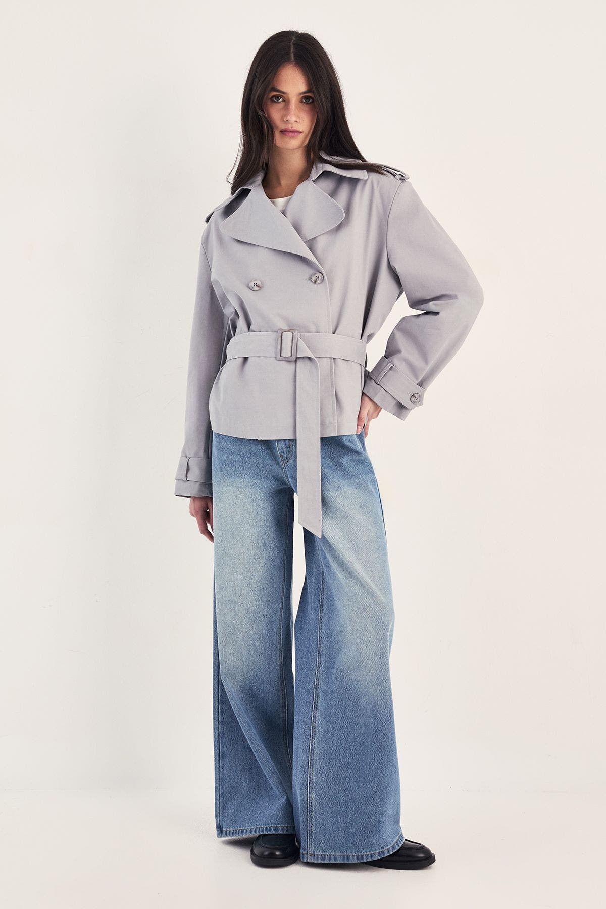 Double Breasted Short Trench Coat - image 2