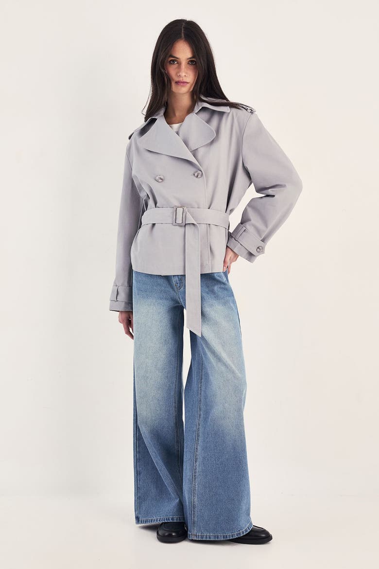 Double Breasted Short Trench Coat, Alternate, color, Grey