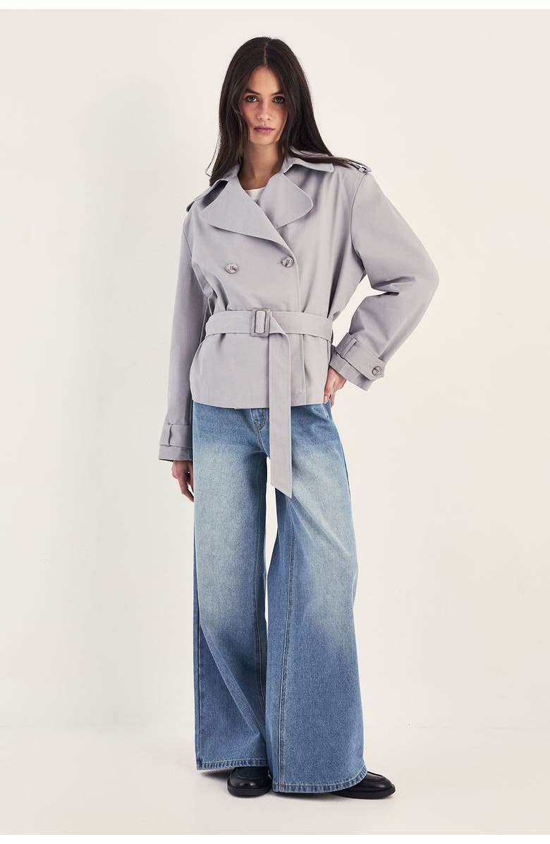 NASTY GAL Double Breasted Short Trench Coat, Alternate, color, Grey