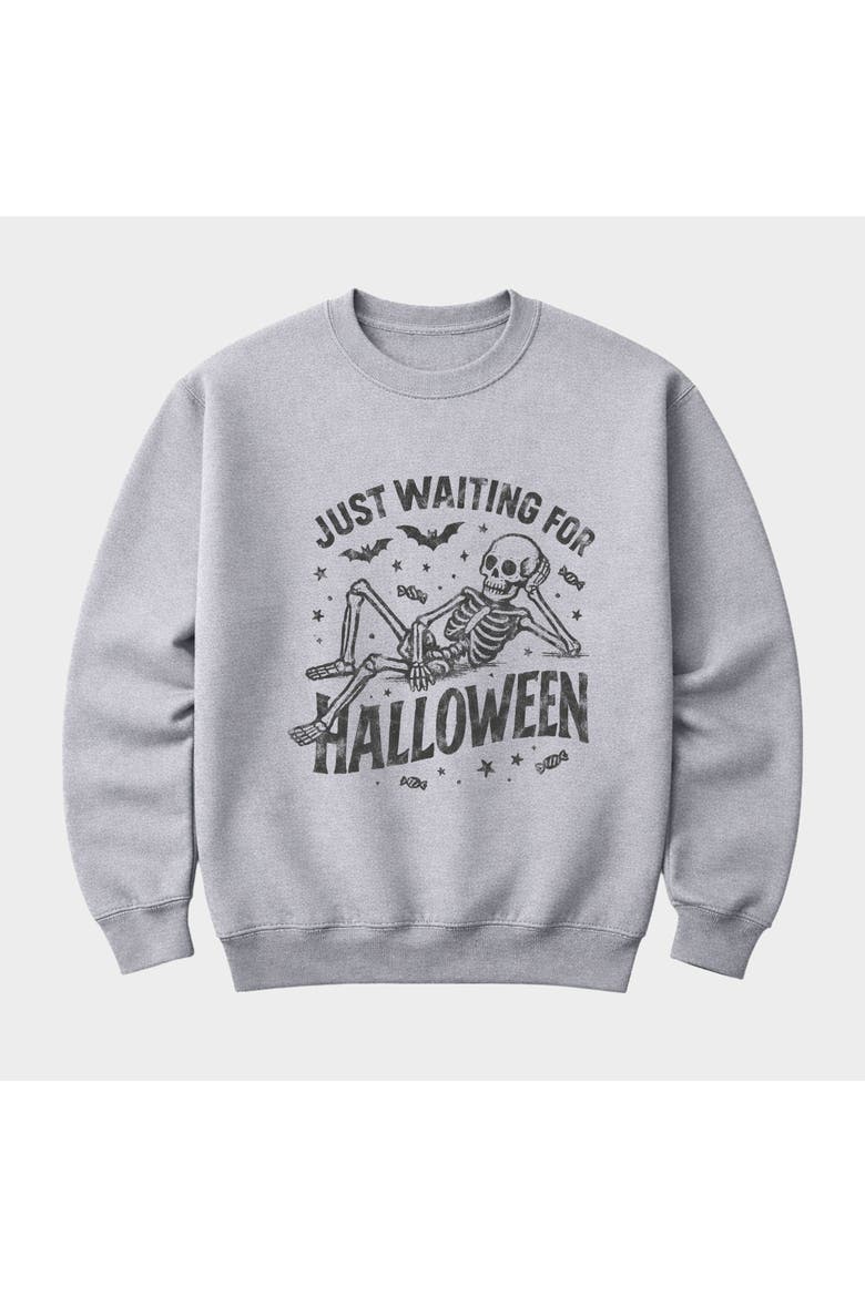 Just Waiting For Halloween Skeleton Sweatshirt, Alternate, color, Graphite