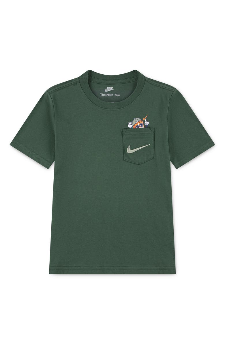 Nike Kids' Boxy Embroidered Pocket Graphic T-Shirt, Main, color, Fir