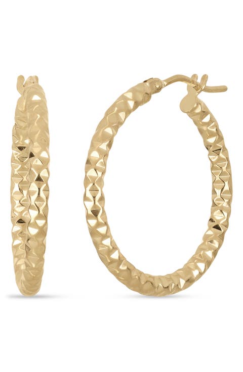 14k Gold 25mm Textured Hoop Earrings
