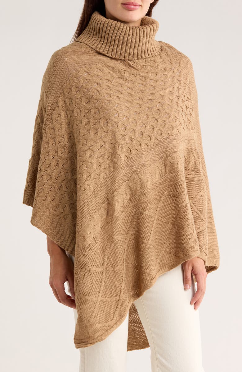 Nanette Lepore Mixed Weave Poncho, Main, color, Camel