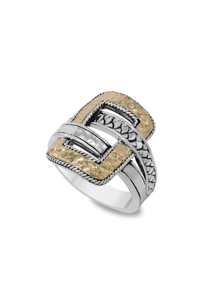 Hammer Texture Statement Ring, Main, color, SILVER AND GOLD