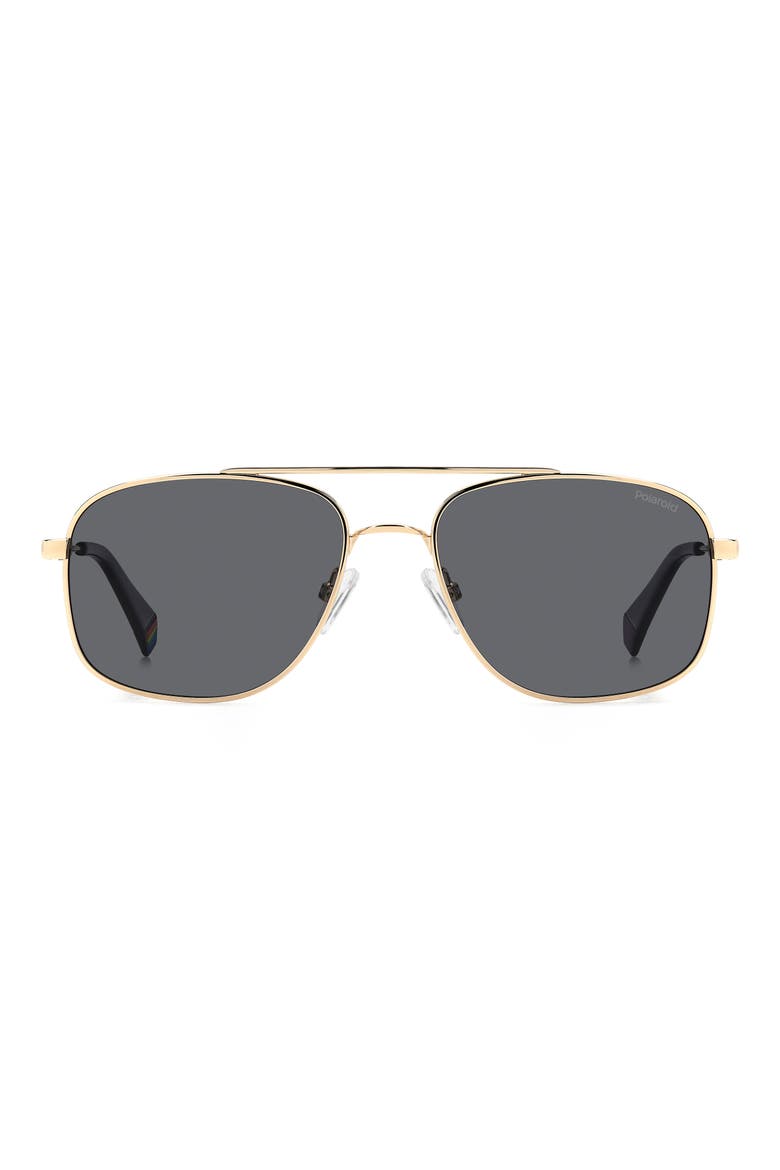 56mm Polarized Rectangular Sunglasses, Main, color, GOLD GREY/ GREY POLAR