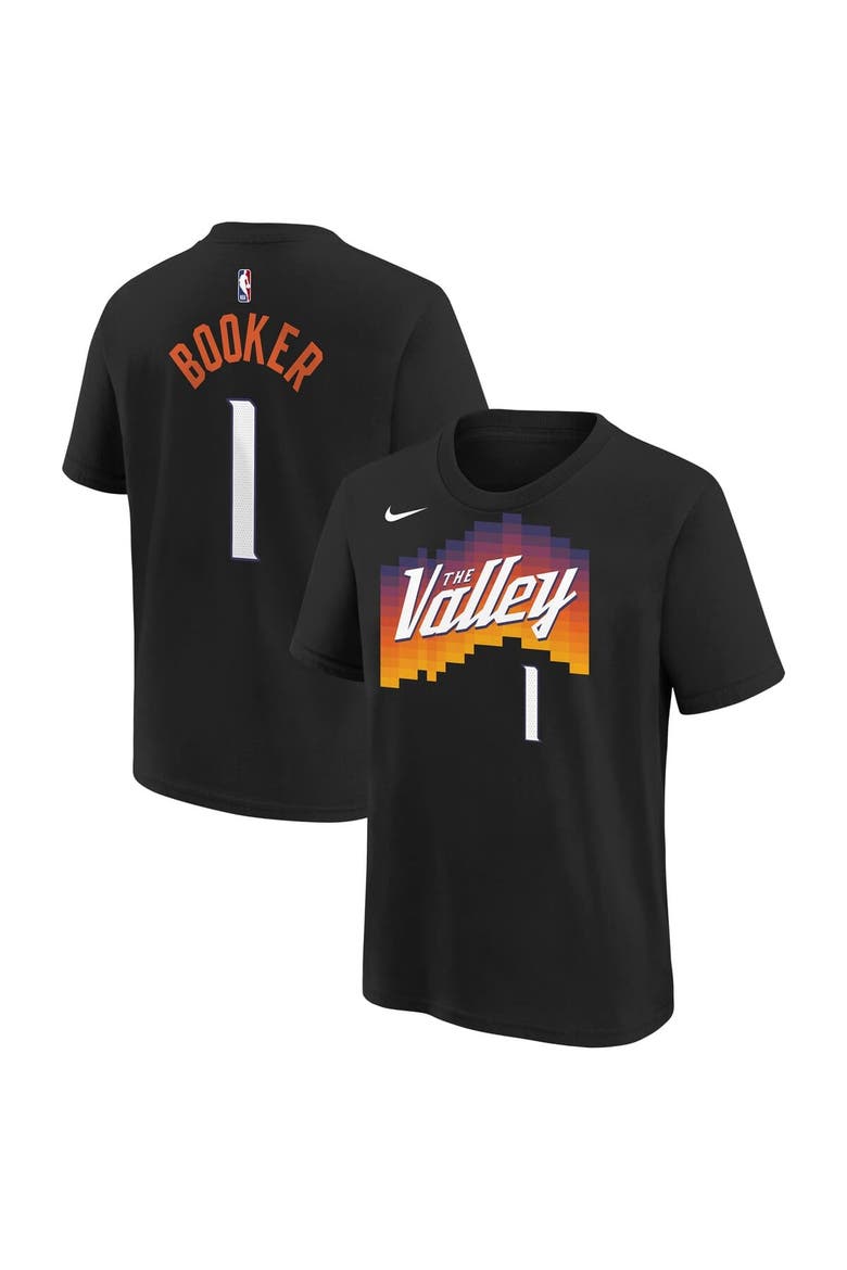 Youth Nike Devin Booker Black Phoenix Suns 2025/26 City Edition Name & Number T-Shirt, Main, color, Black