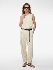 Koton Linen Blend Pinstriped Harem Pants with Braided Belt
