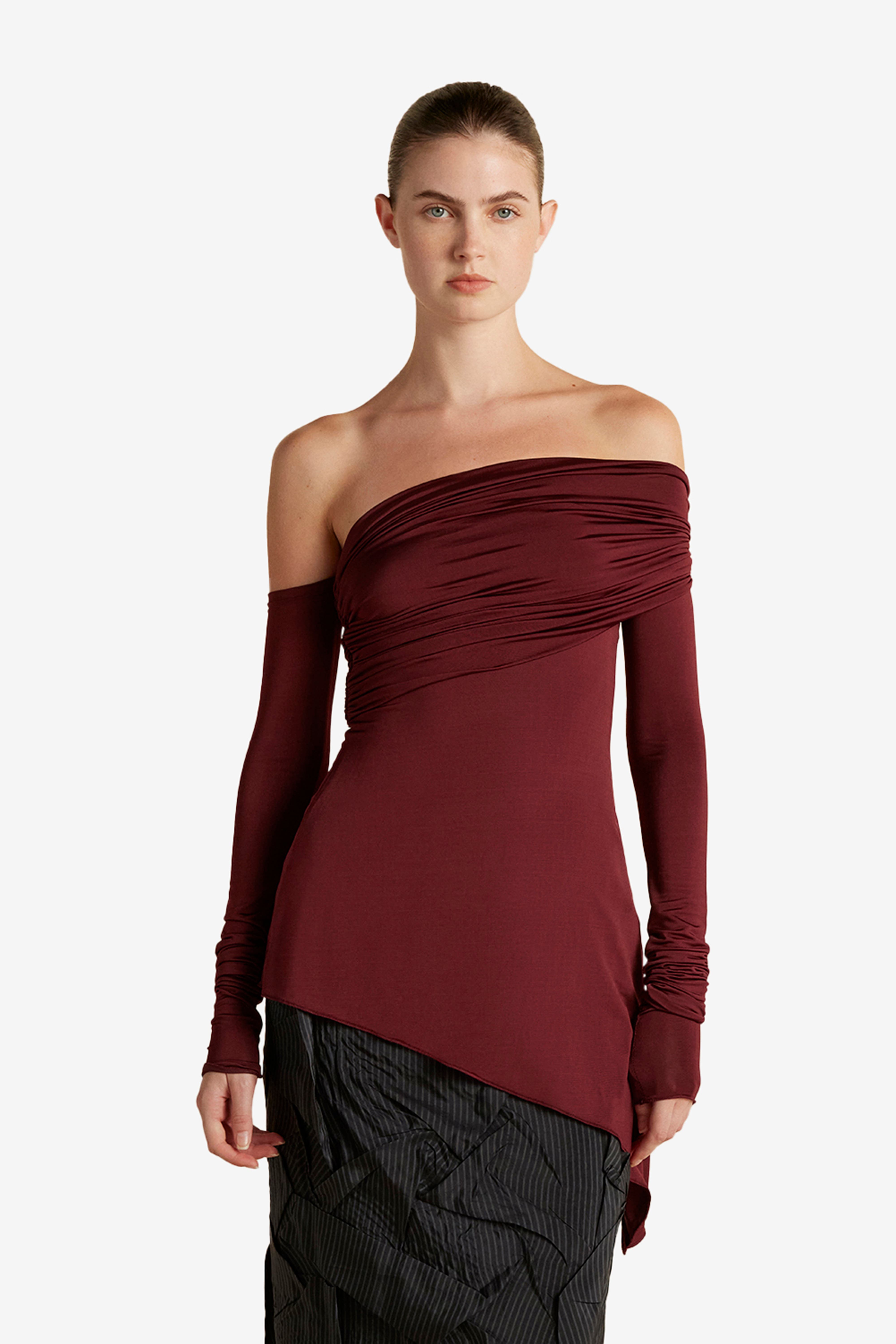 Jersey One-Shoulder Draped Top - image 3