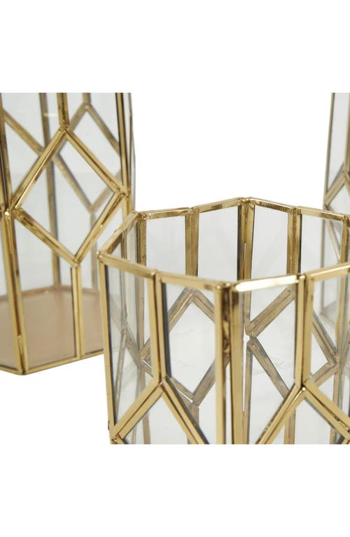 Uma Set Of 3 Modern Metal Lantern Candle Holders In Gold