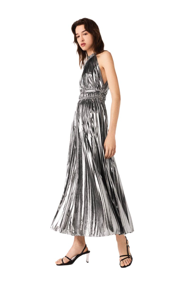 maje Pleated maxi dress, Alternate, color, Silver