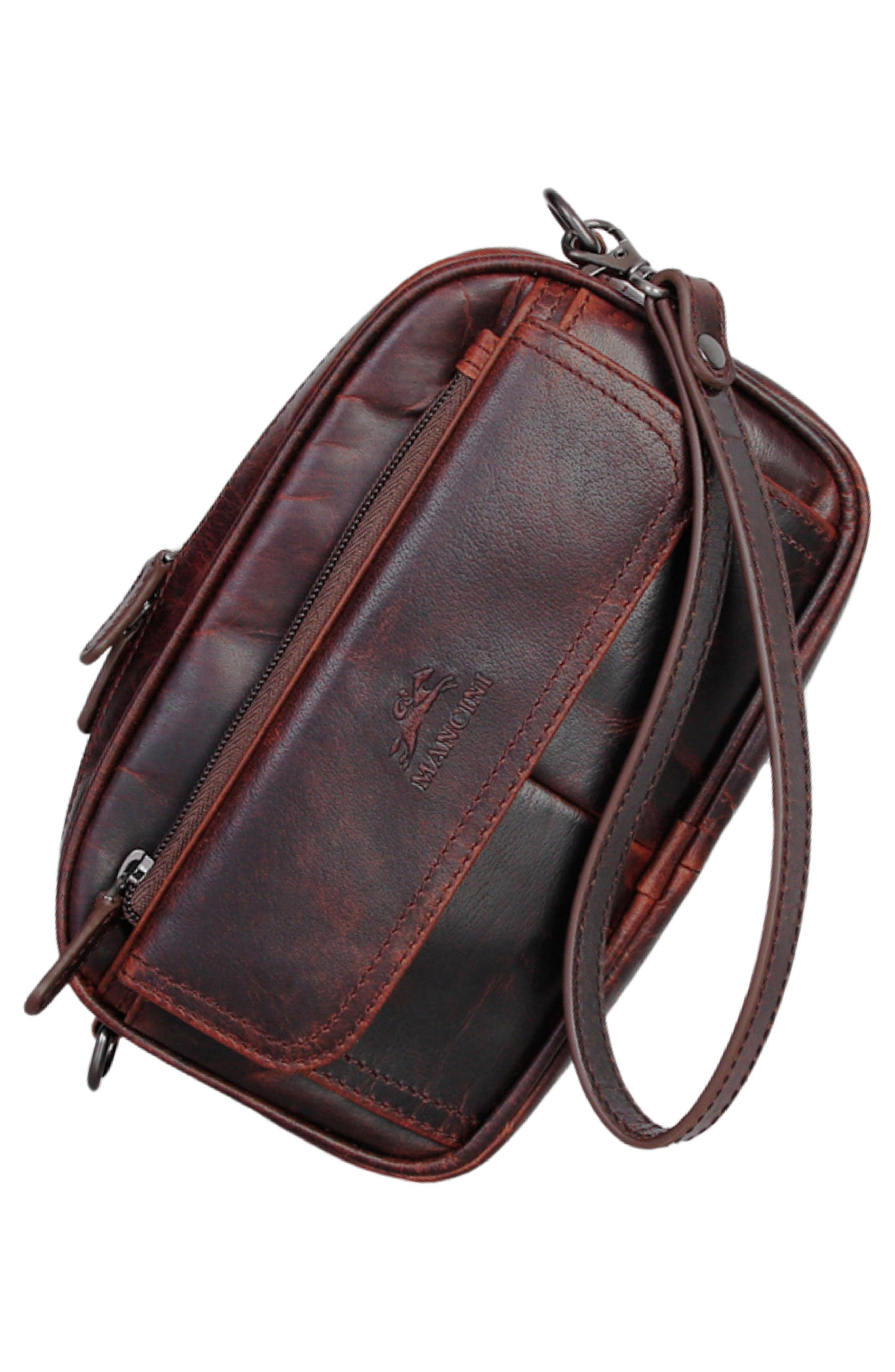 Mancini Buffalo Leather Organizer Crossbody Bag, Alternate, color, Brown