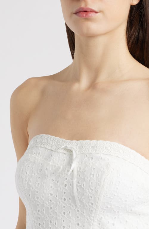 City Studio Eyelet Strapless Cotton Fit & Flare Sundress In Ivory