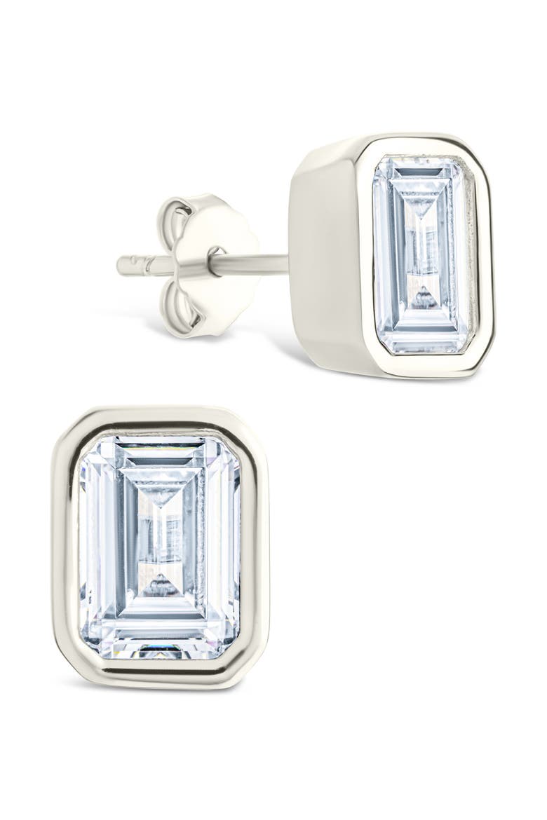 Emerald-Cut Cubic Zirconia Stud Earrings, Main, color, SILVER