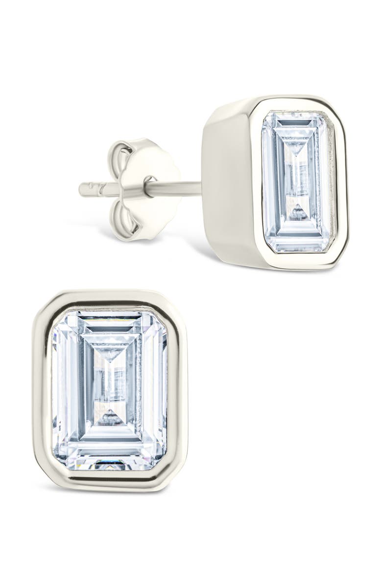 Sterling Forever Emerald-Cut Cubic Zirconia Stud Earrings, Main, color, Silver