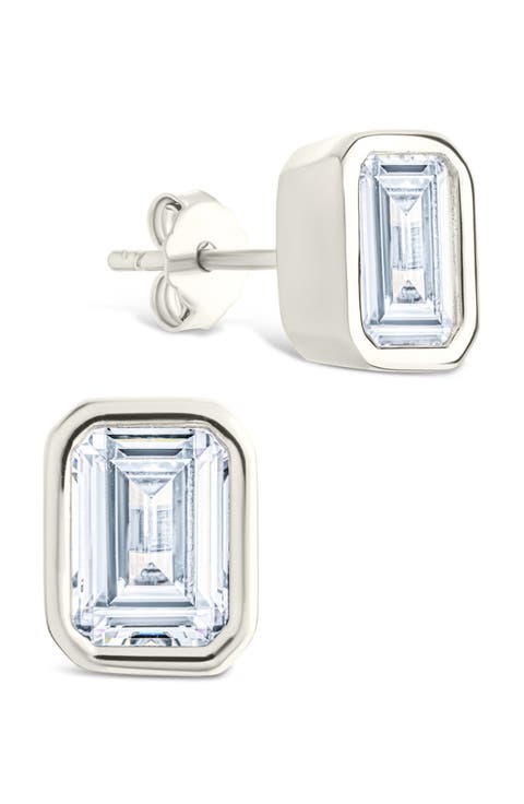 Emerald-Cut Cubic Zirconia Stud Earrings