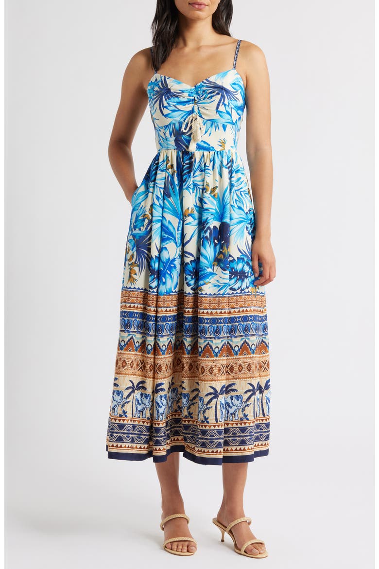 Ruched Front Midi Sundress, Main, color, BLU IVORY