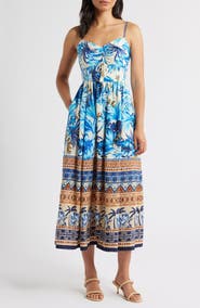 Eliza J Ruched Front Midi Sundress