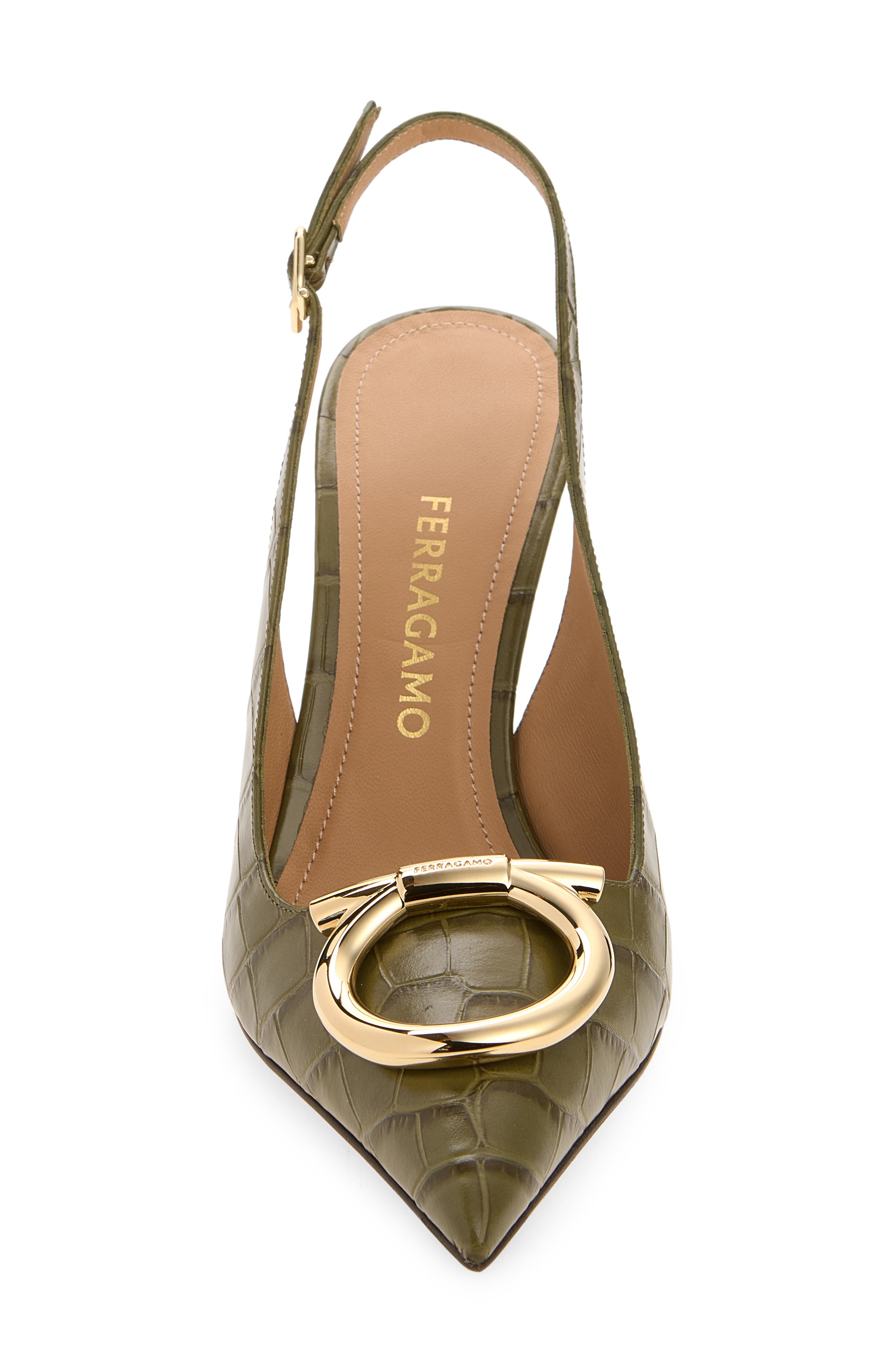 Sara Croc Embossed Pointed Toe Slingback Pump, Alternate, color, NEW OLIVE BISCOTTO