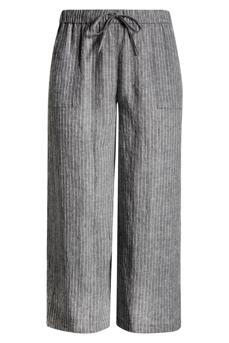Stripe Organic Linen Crop Wide Leg Pants, Alternate, color, BLACK/ WHITE