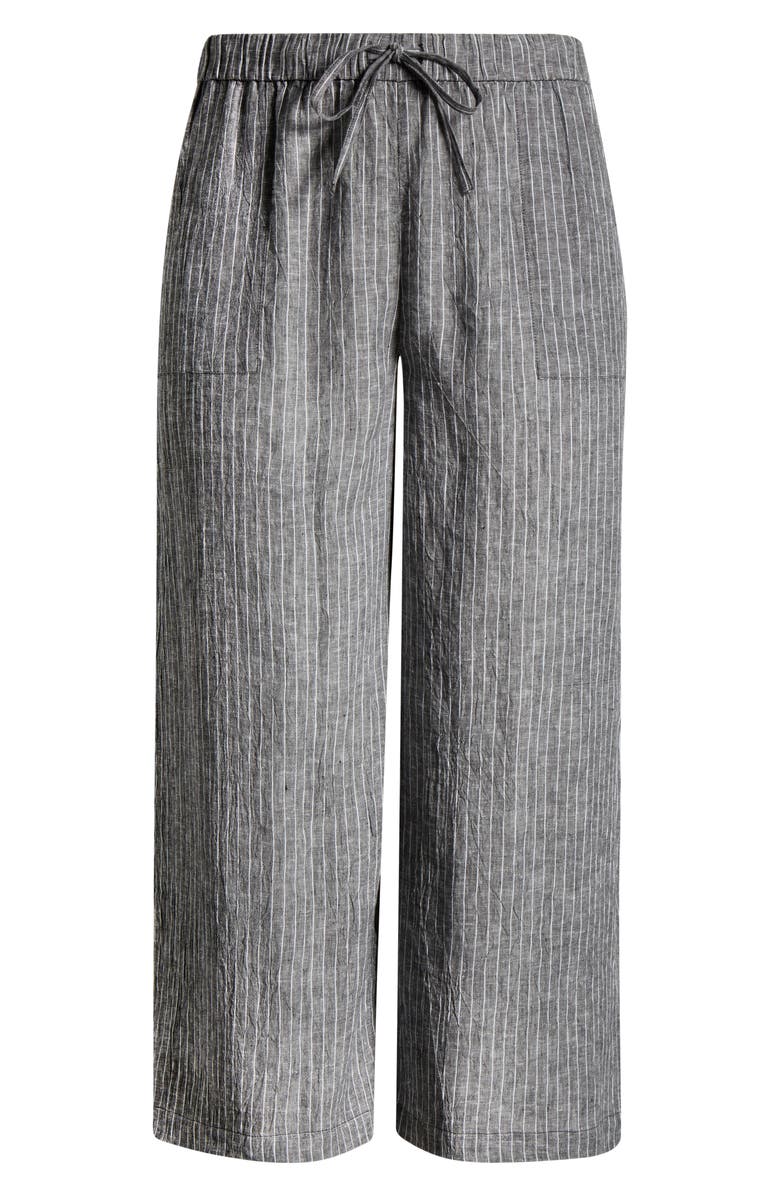 Eileen Fisher Stripe Organic Linen Crop Wide Leg Pants, Alternate, color, Black/ White