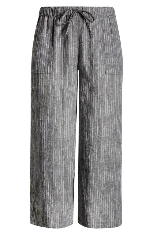Eileen Fisher Linen Cropped Wide Leg Pants In Black/white