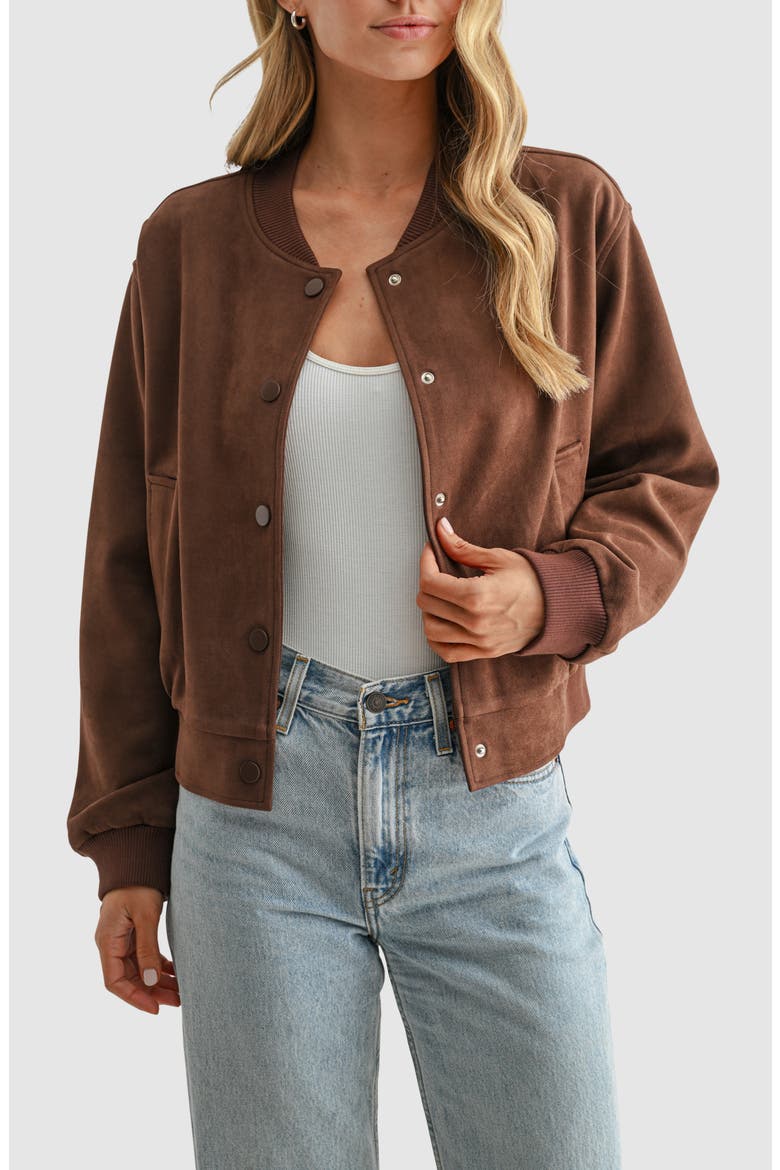 Faux Suede Bomber Jacket, Main, color, BROWN