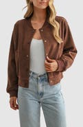 All in Favor Faux Suede Bomber Jacket