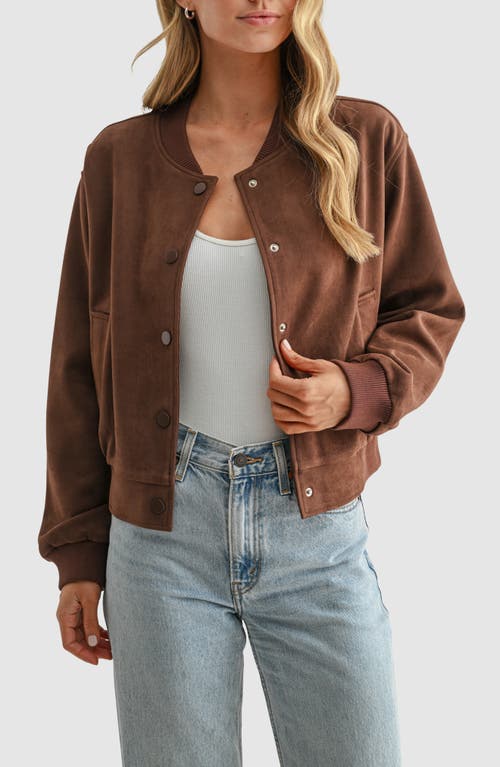 All in Favor Faux Suede Bomber Jacket in Brown at Nordstrom, Size Small