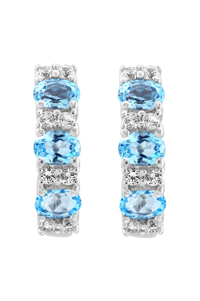 Sterling Silver Blue Topaz & White Sapphire Huggie Hoop Earrings, Alternate, color, BLUE