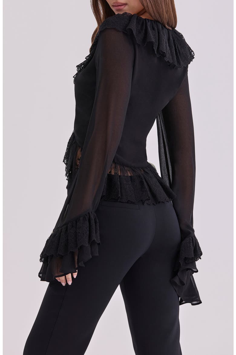 Goya Ruffle Lace Trim Top, Alternate, color, BLACK